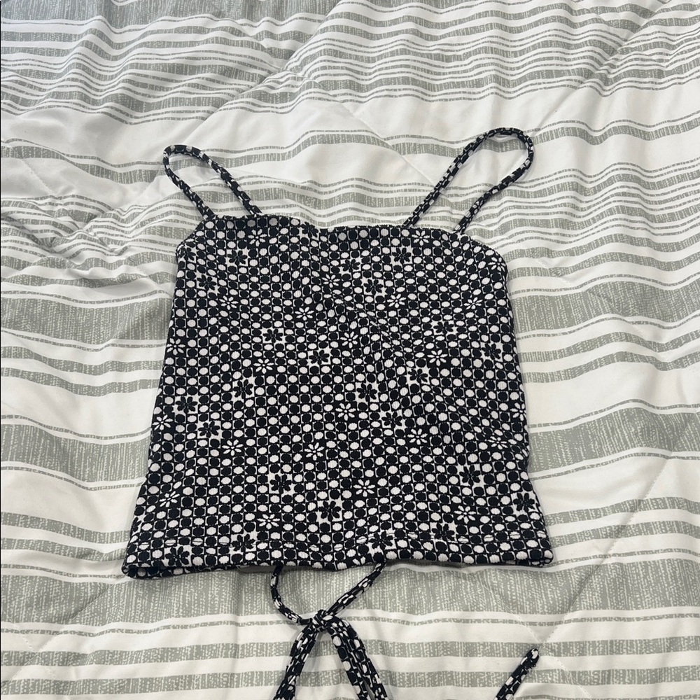 Backless Black & White Floral Tie-Back Cami Top